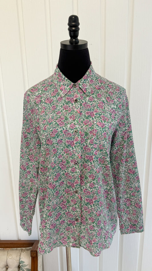 Chemisier blanc fleuris vert et rose- small