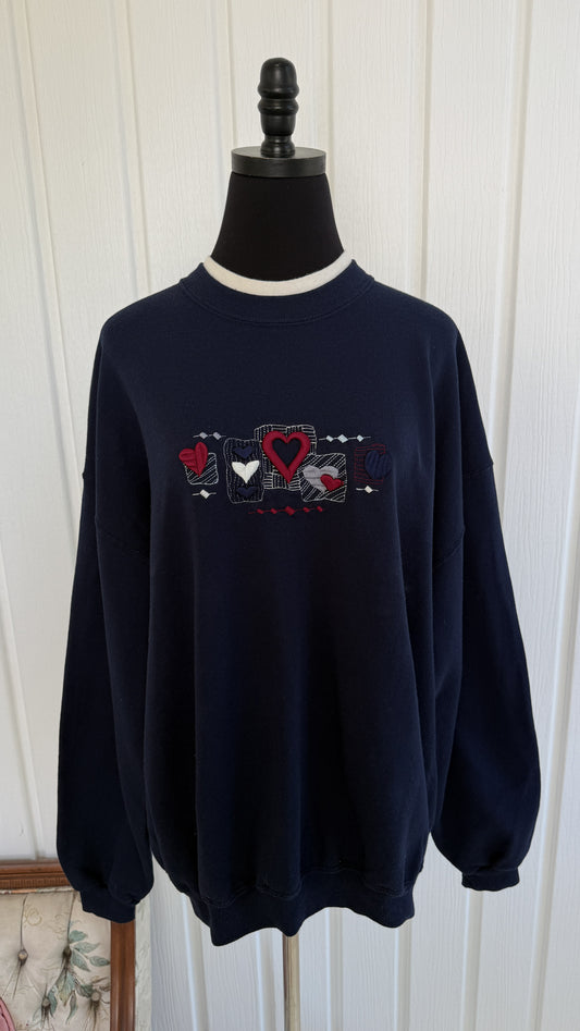 Chandail crewneck marine coeurs- taille plus
