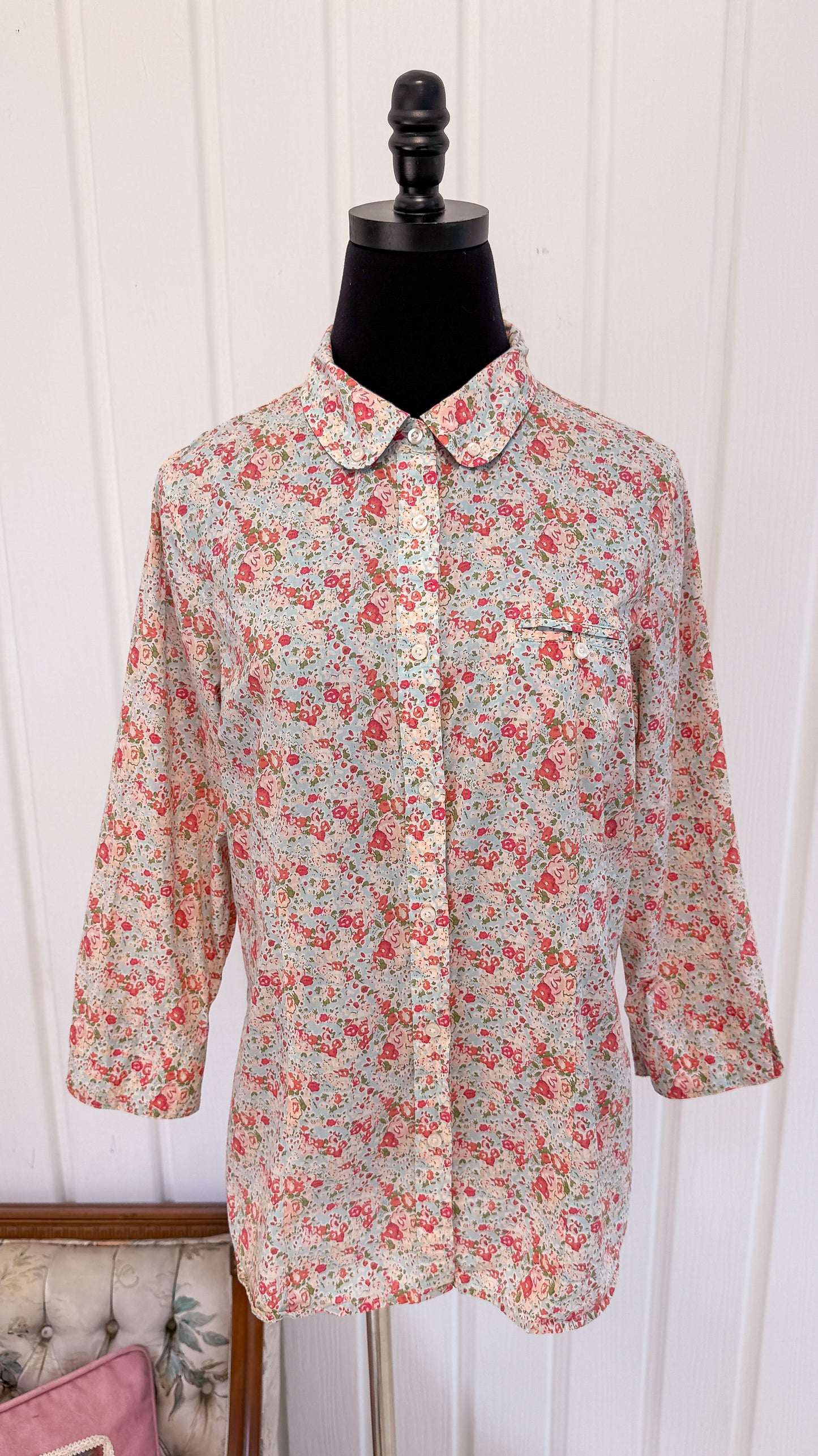 Chemisier bleu fleuris rose- medium