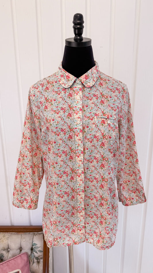 Chemisier bleu fleuris rose- medium