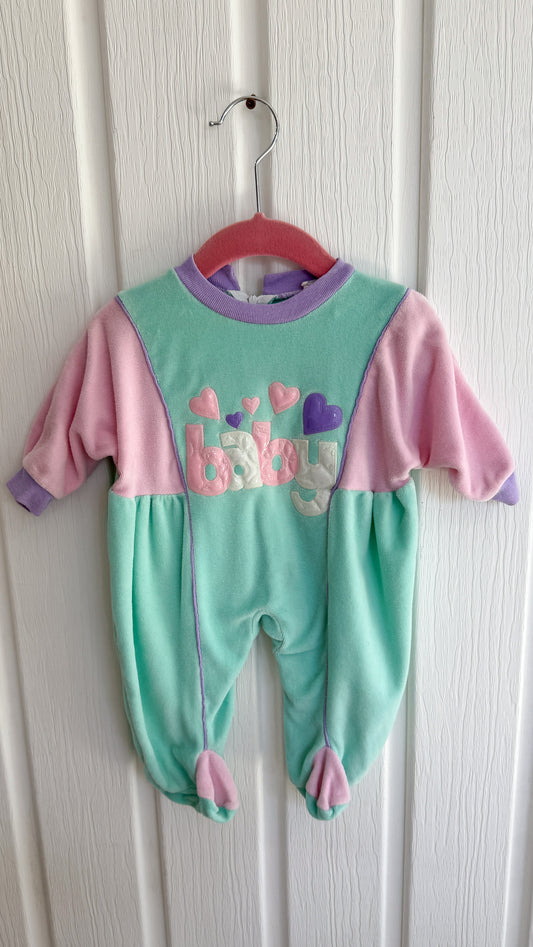 Enfants- pyjamas en velours rose et turquoise- 6mois