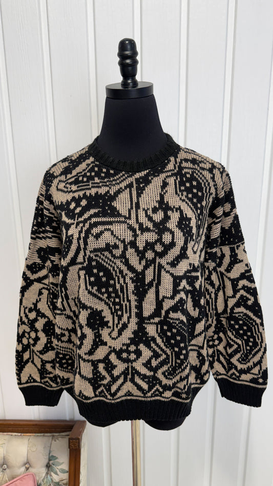 Chandail tricot beige à motifs- medium