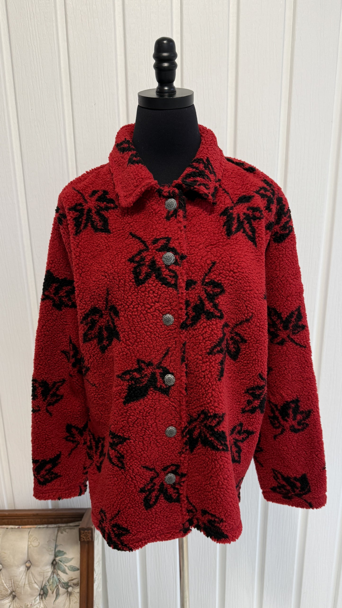 Veste en polar rouge motifs feuilles- medium