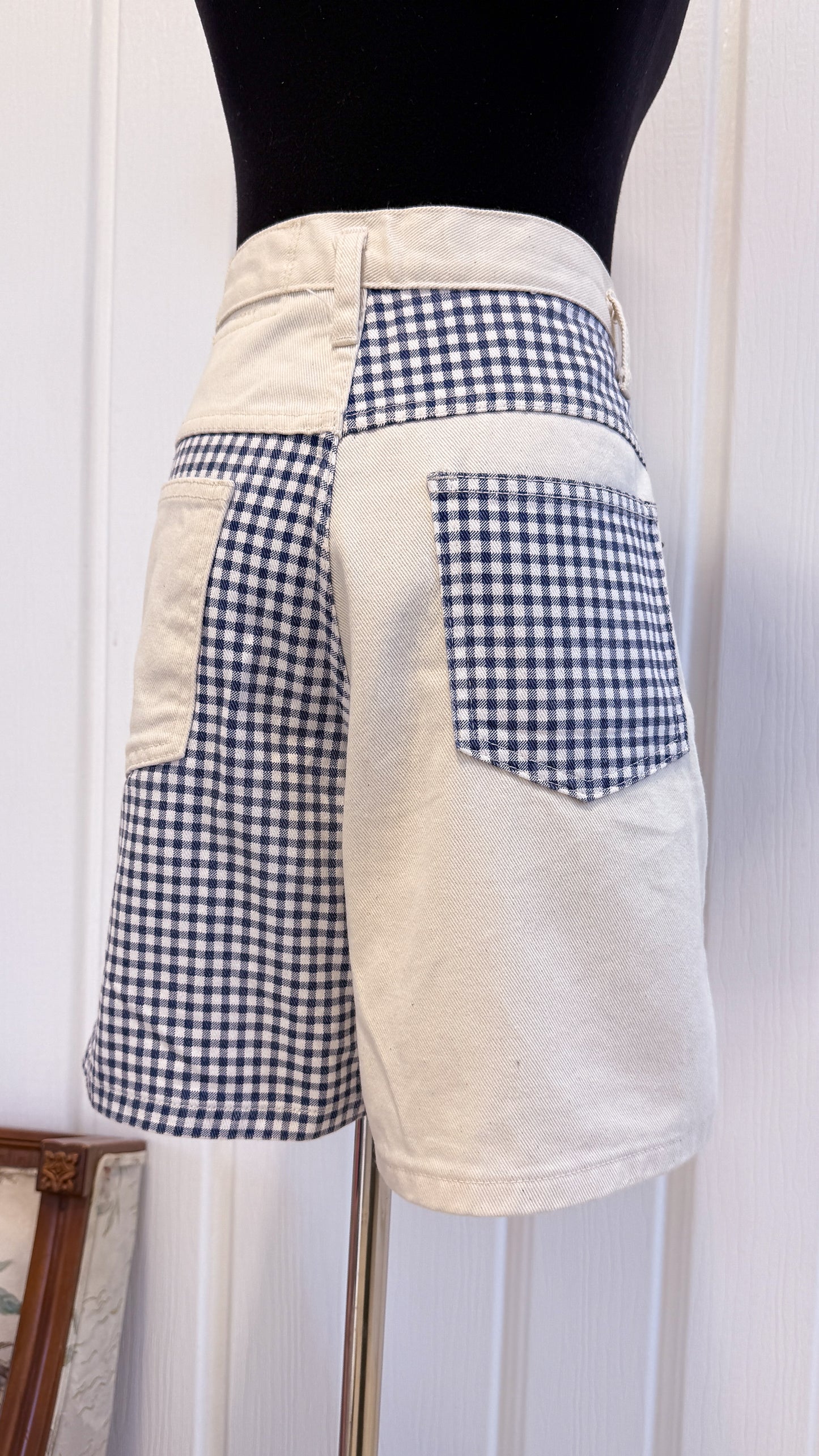 Shorts en jeans blanc carreauté- medium