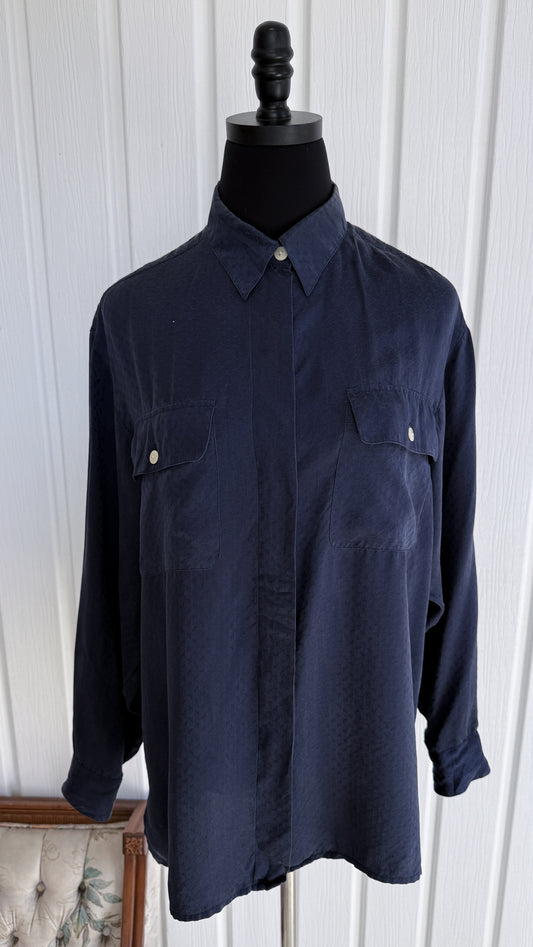Navy patterned blouse - medium