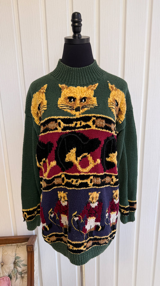 Chandail tricot vert renards- medium