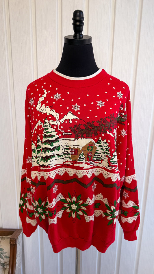 Chandail crewneck rouge traineau du pere Noel- large