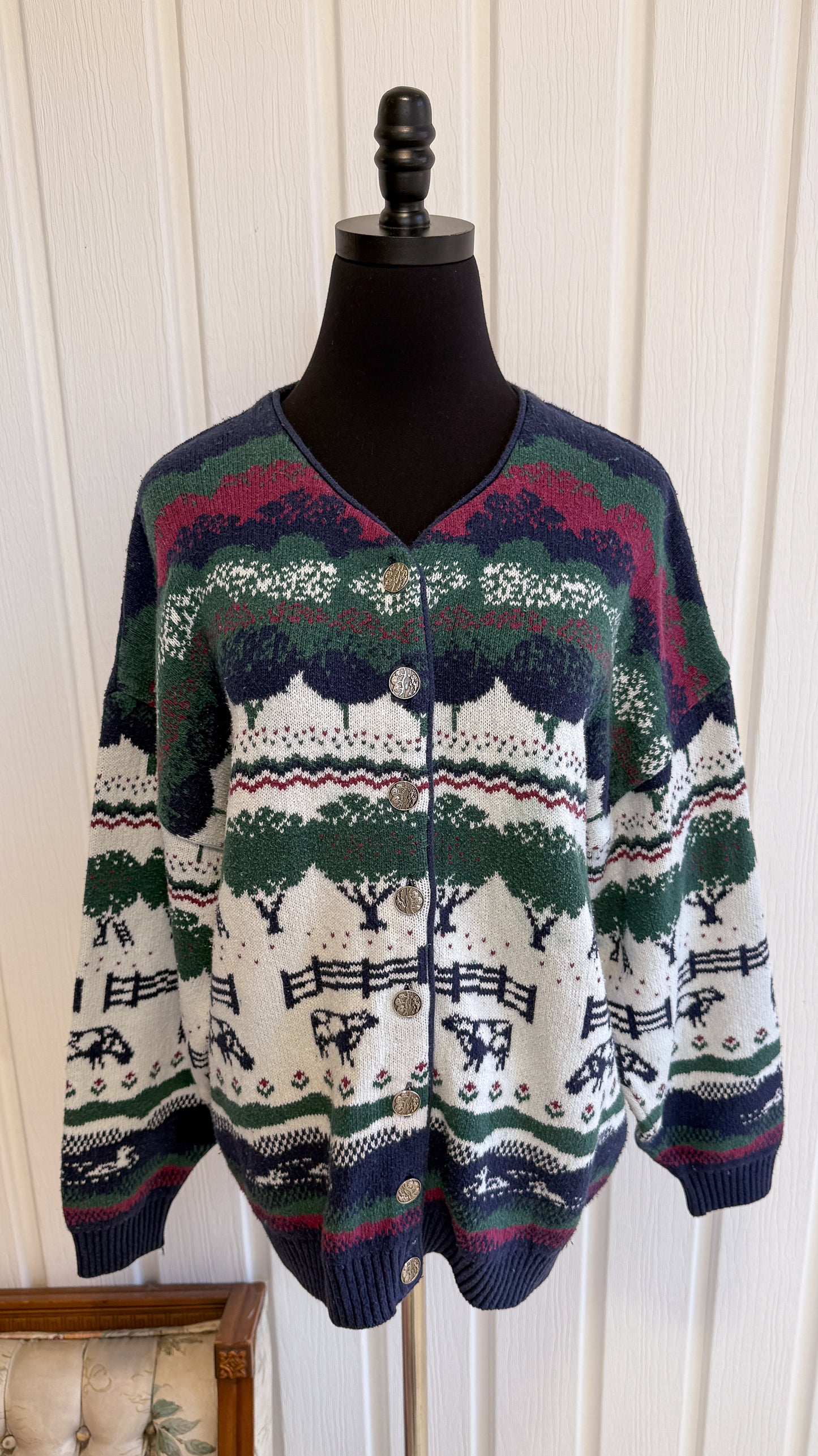 Cardigan tricot motifs prairie- large