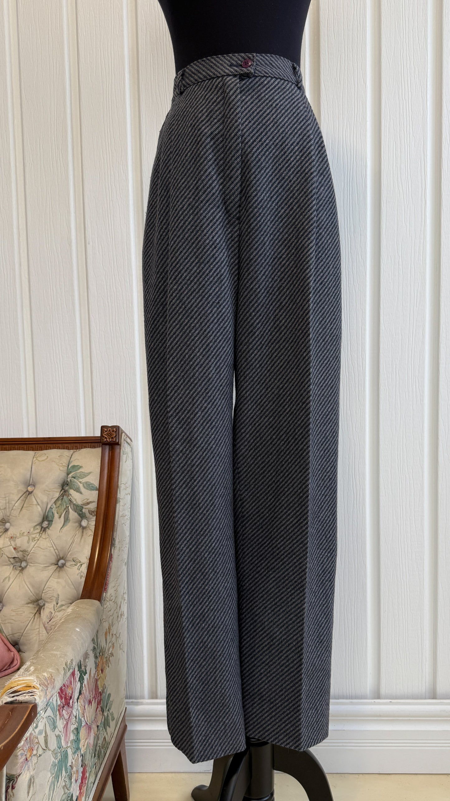 Pantalons en lainage lignée gris- small