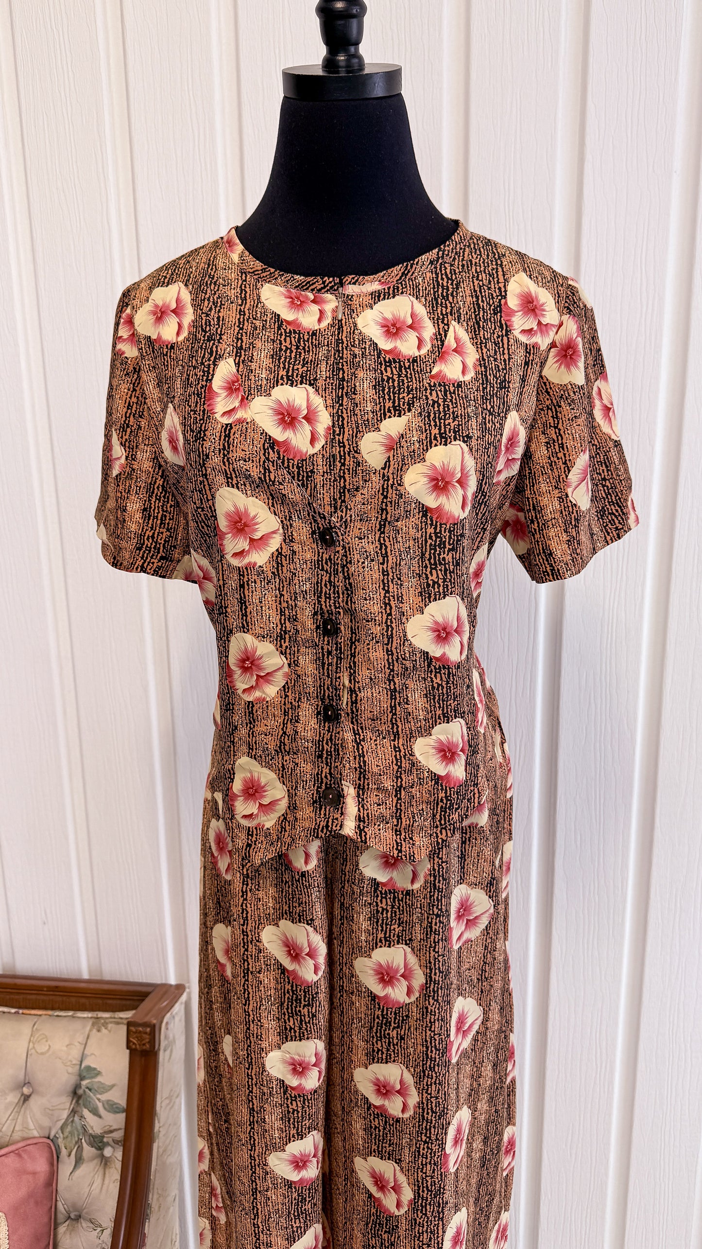 Onepiece fleuris rose et beige- large