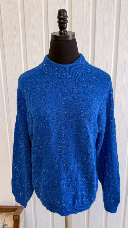 Chandail tricot bleu scintillant- medium