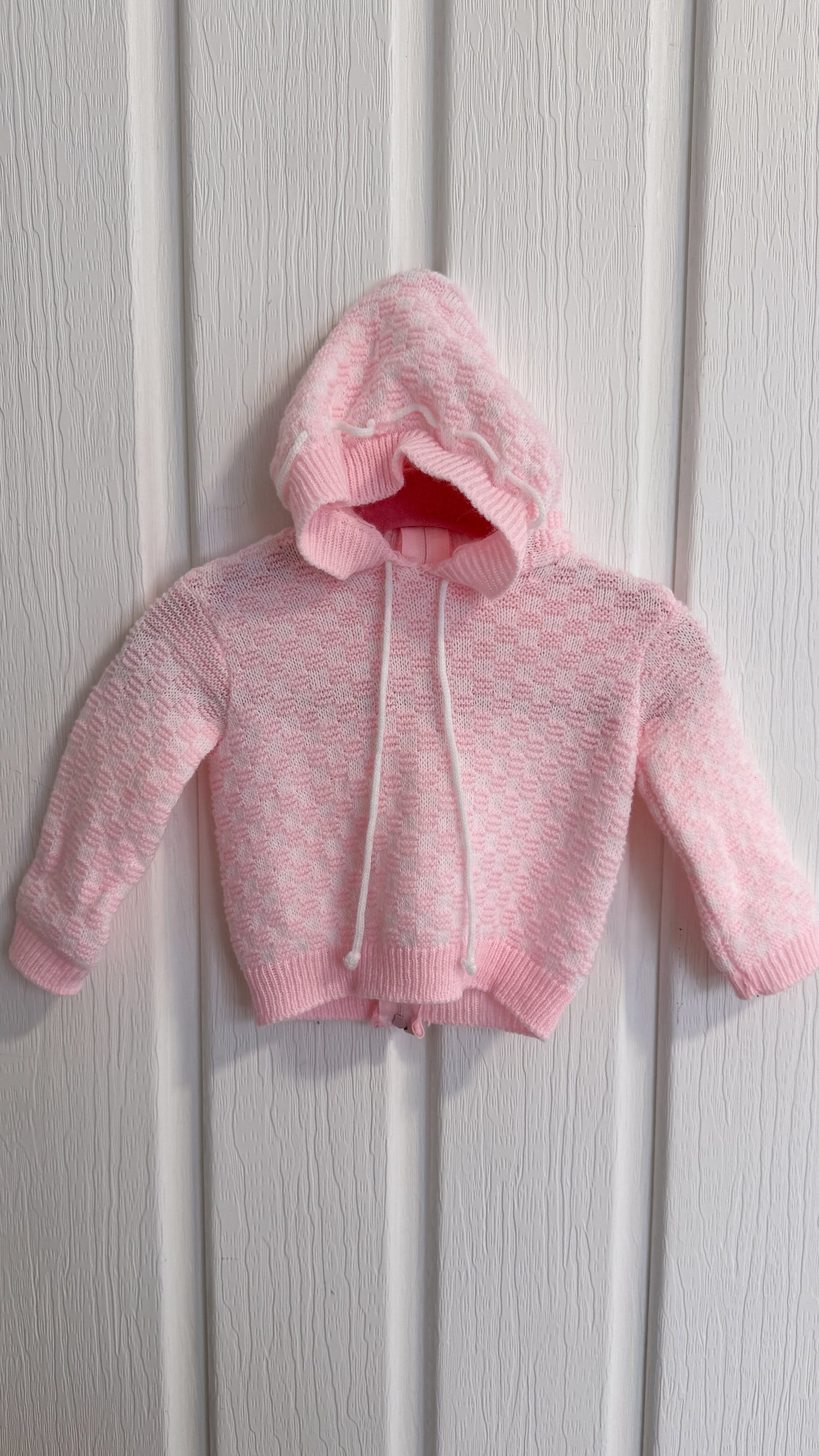 Children's pink knitted hooded sweater - 3/6 months
