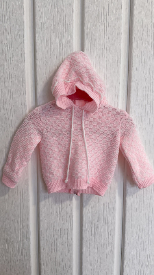 Enfants- chandail tricot rose à capuche- 3/6mois