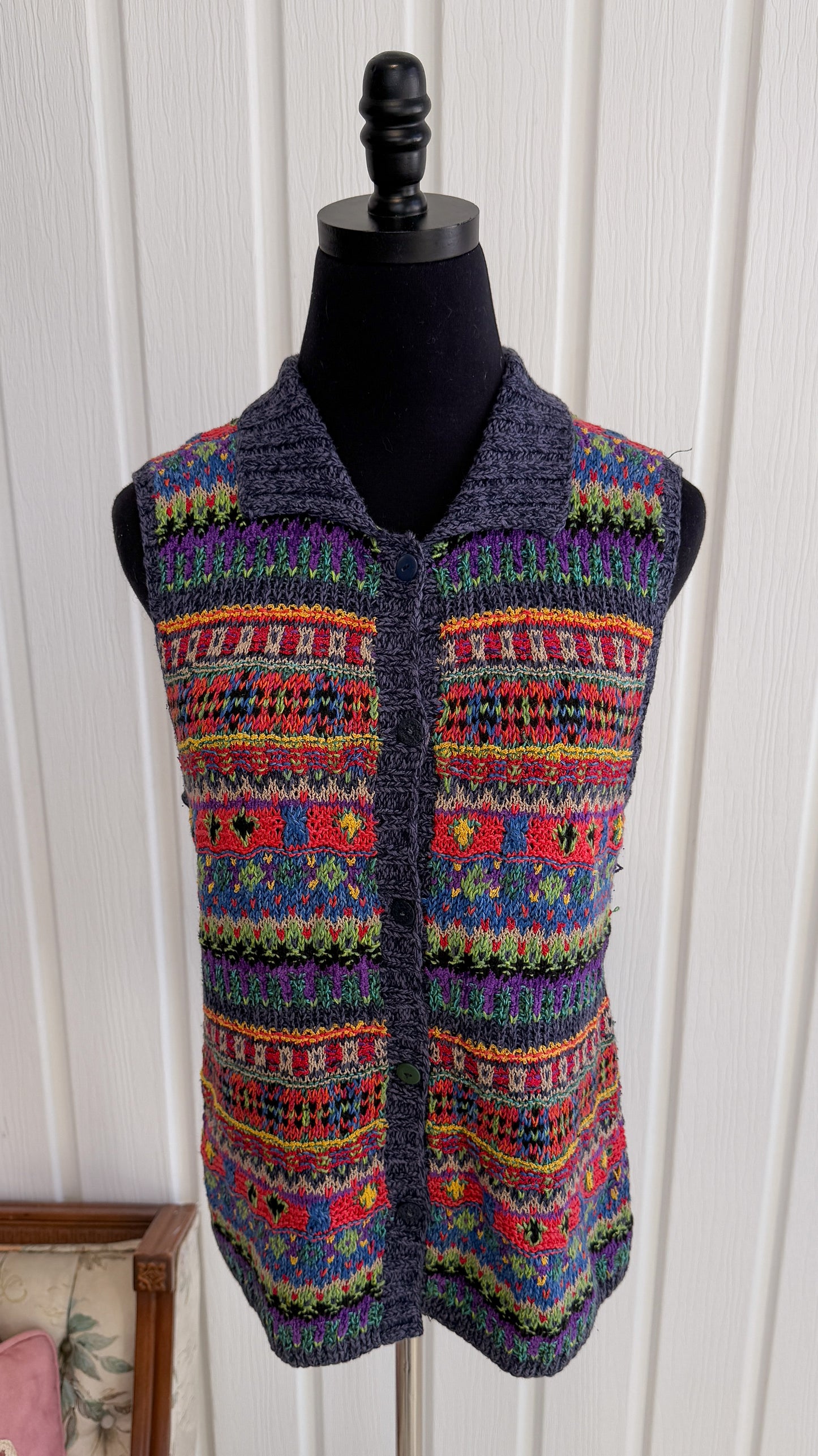 Veste sans manche en tricot rayé multicolore- small