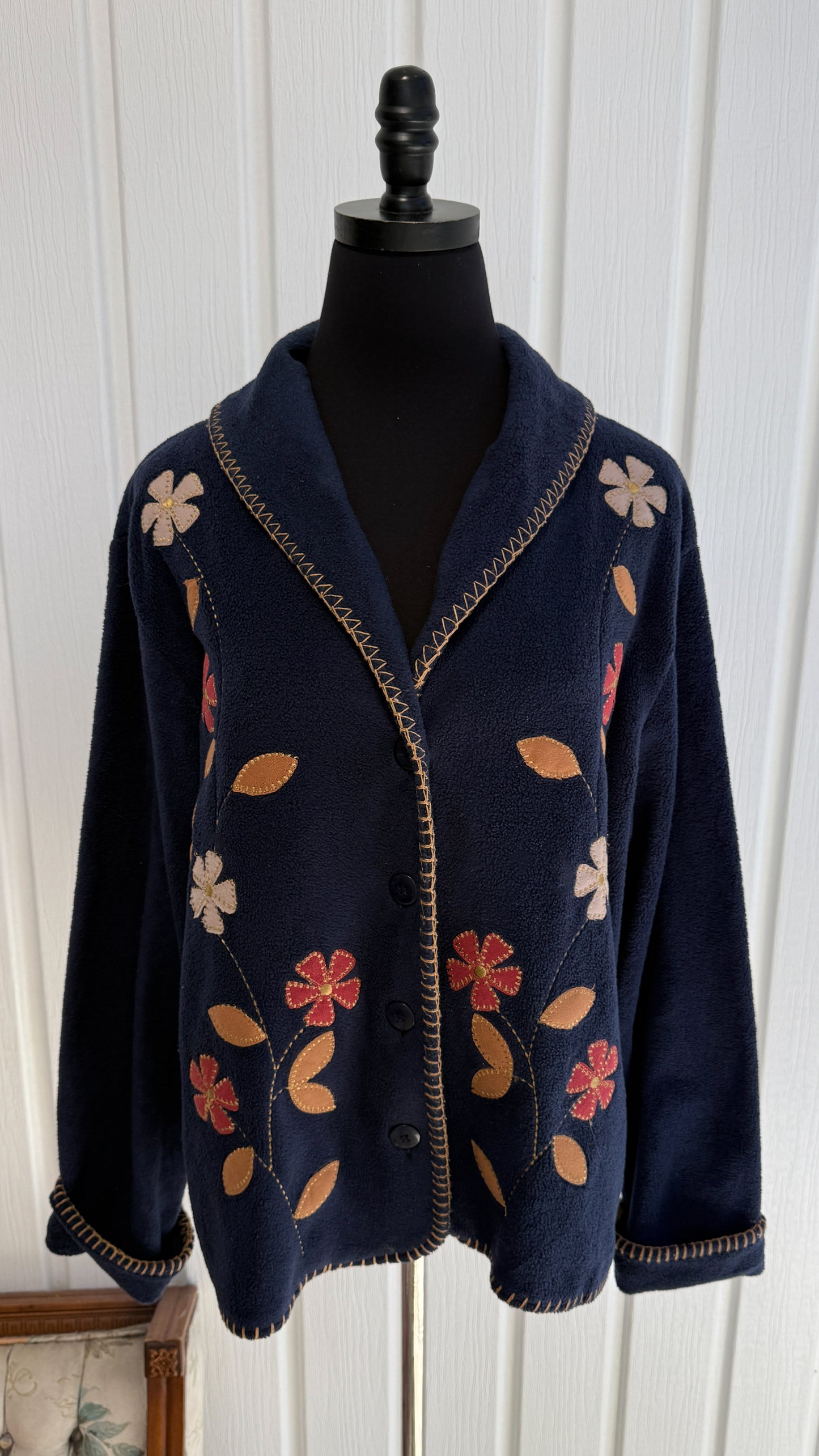Veste en polar marine fleuris- large