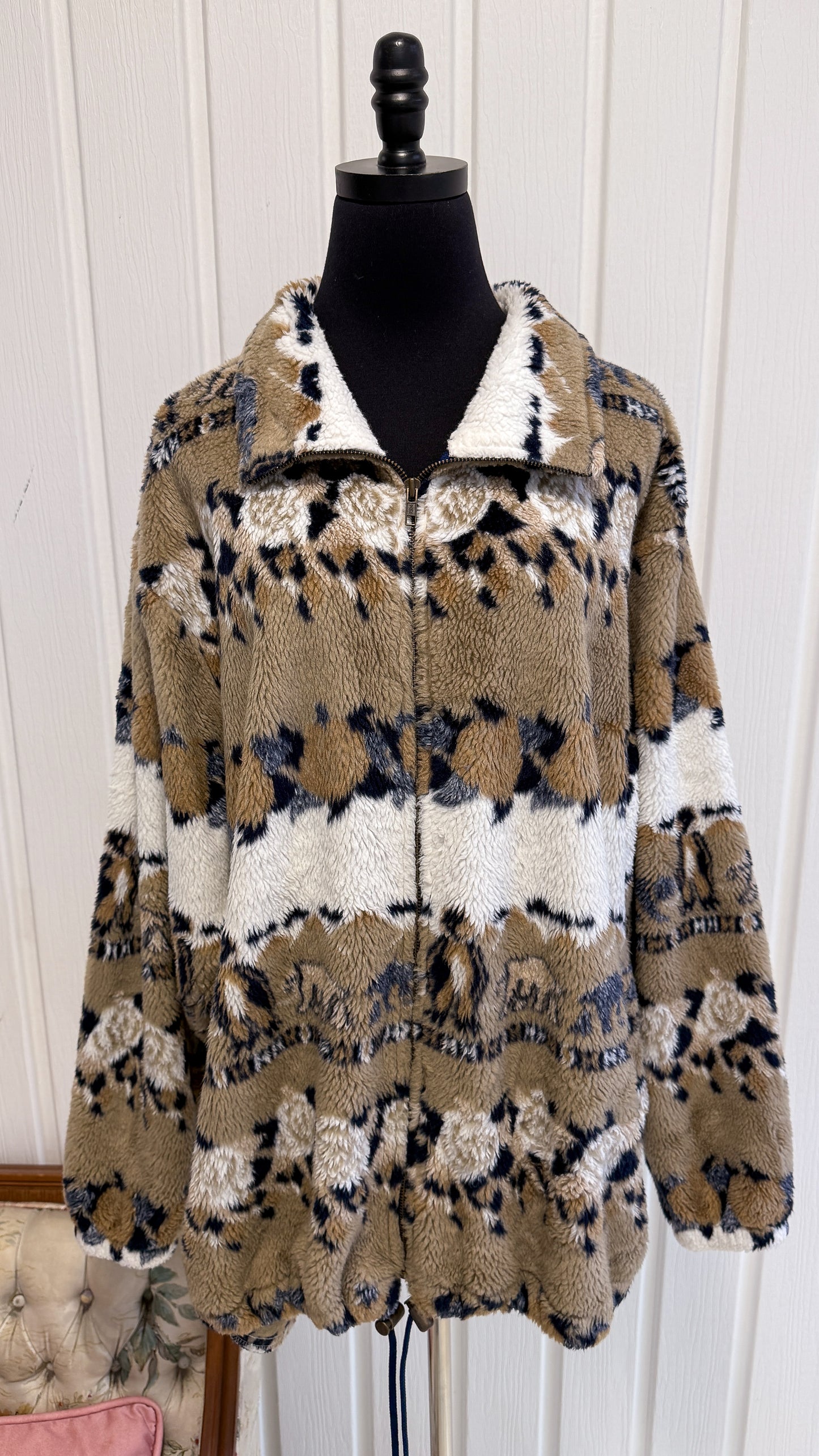 Veste en polar beige motifs de roses- x-large