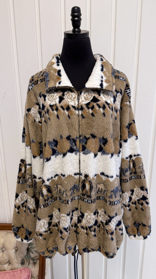 Veste en polar beige motifs de roses- x-large