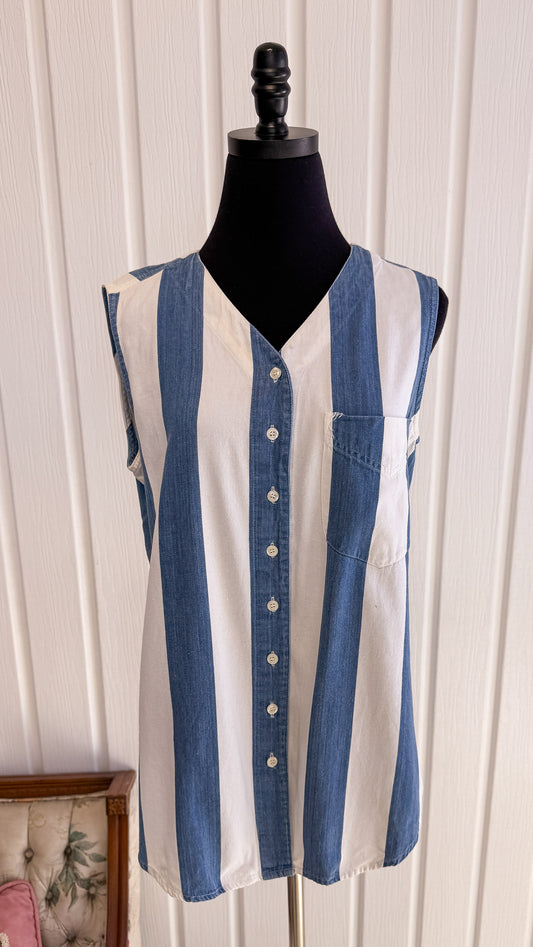 Chemisier sans manches rayé bleu- medium