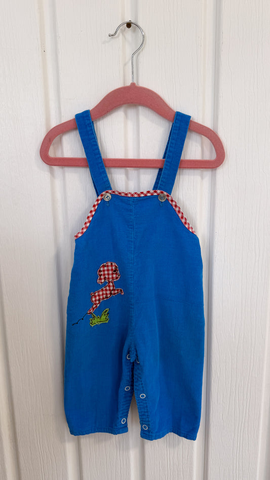 Baby - blue corduroy dungarees with dog - 9 months