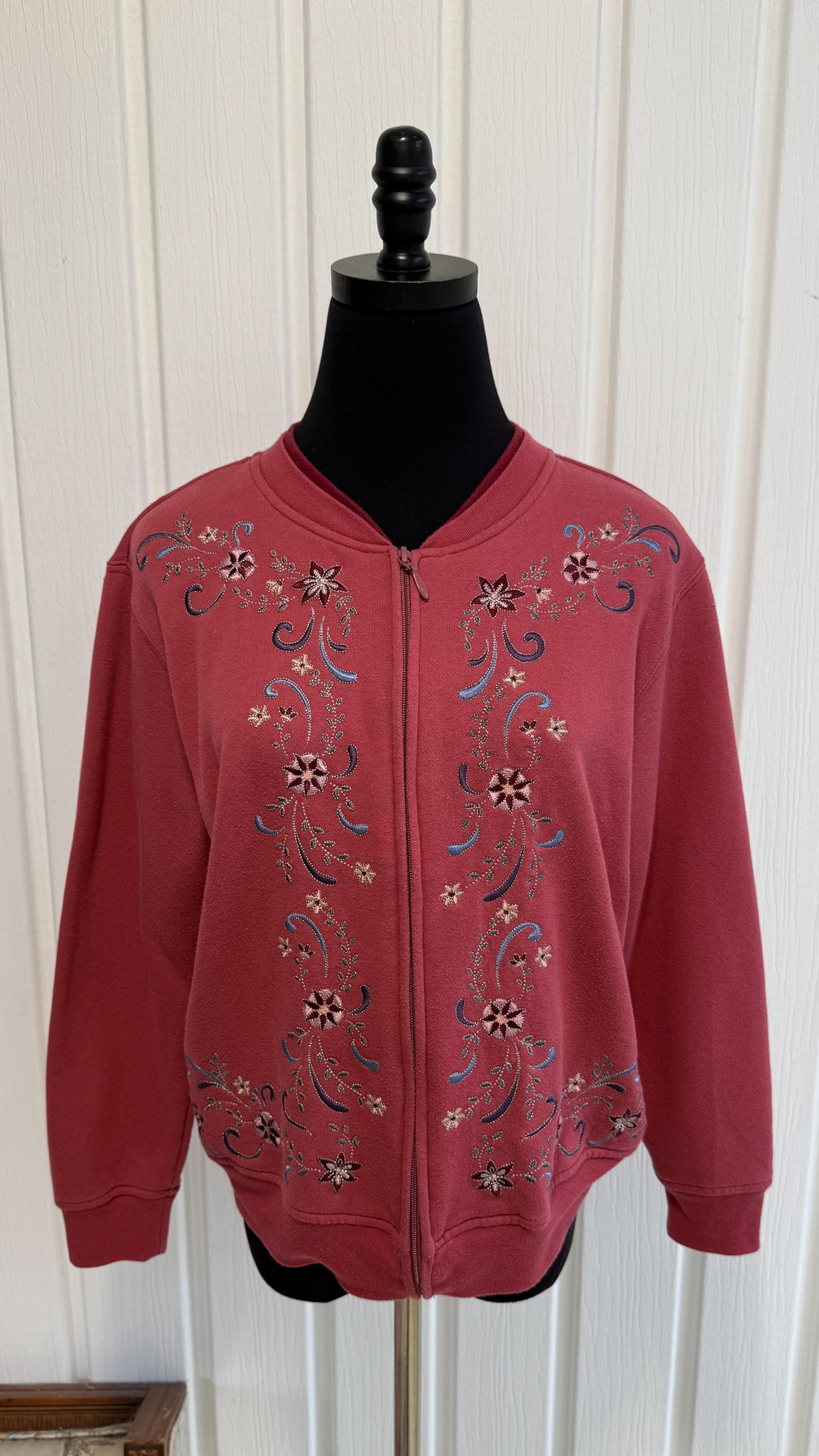 Cardigan coton ouaté rose fleuris- small