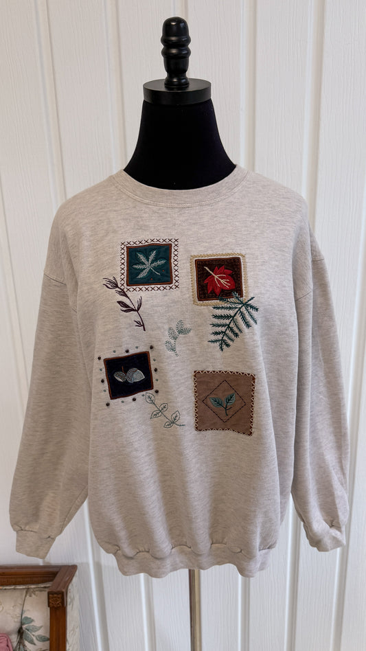 Chandail crewneck beige feuilles - medium