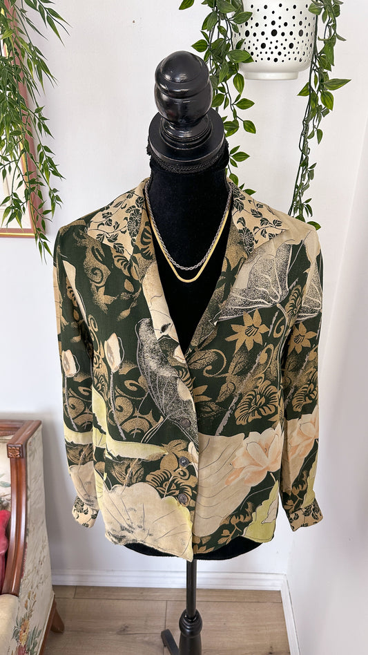 Chemisier fleuris vert et beige- small