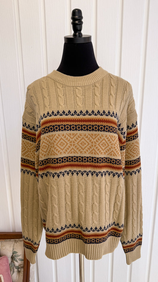 Chandail en tricot beige rayé- large