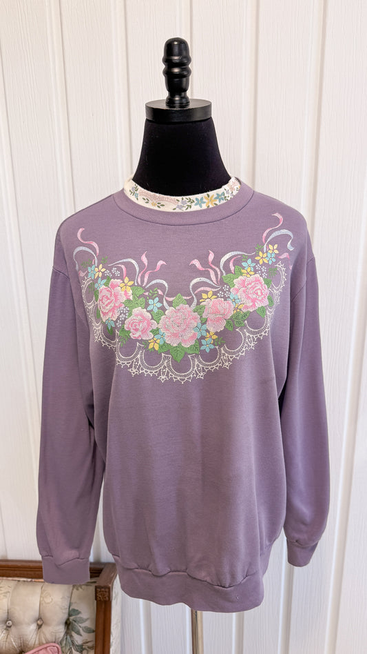 Chandail crewneck lilas fleuris- large