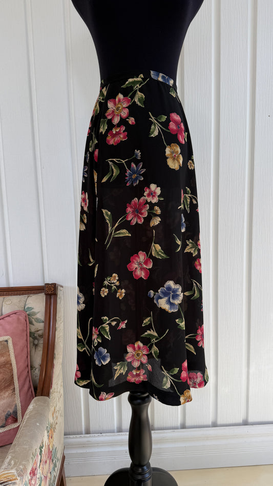 Jupe noire fleurie rose,bleu et vert- x-small