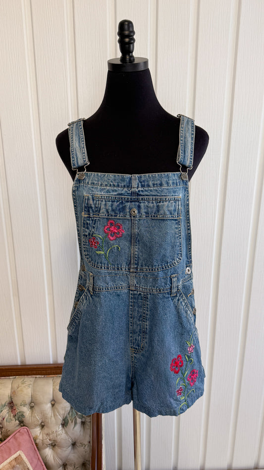 Salopette-shorts en jeans fleurie- large