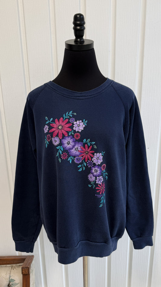 Chandail crewneck marine fleuris- medium