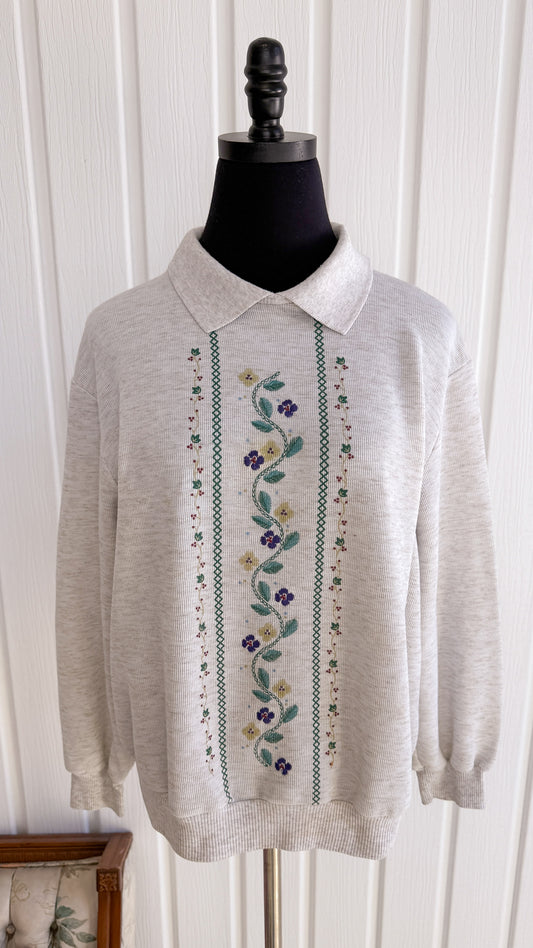 Chandail gris fleuris- large