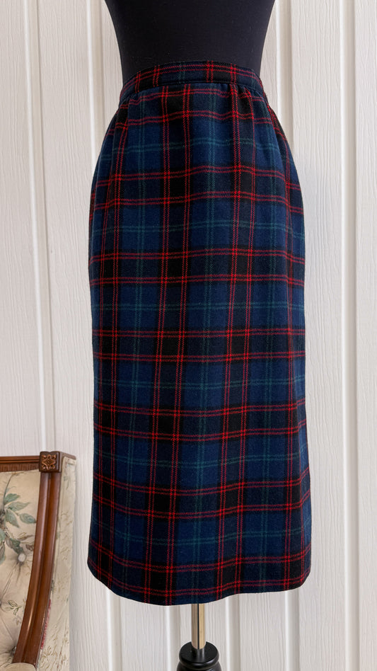 Blue checkered wool skirt - medium