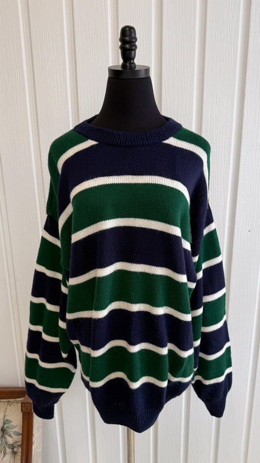 Chandail en tricot rayé vert et bleu- x-large