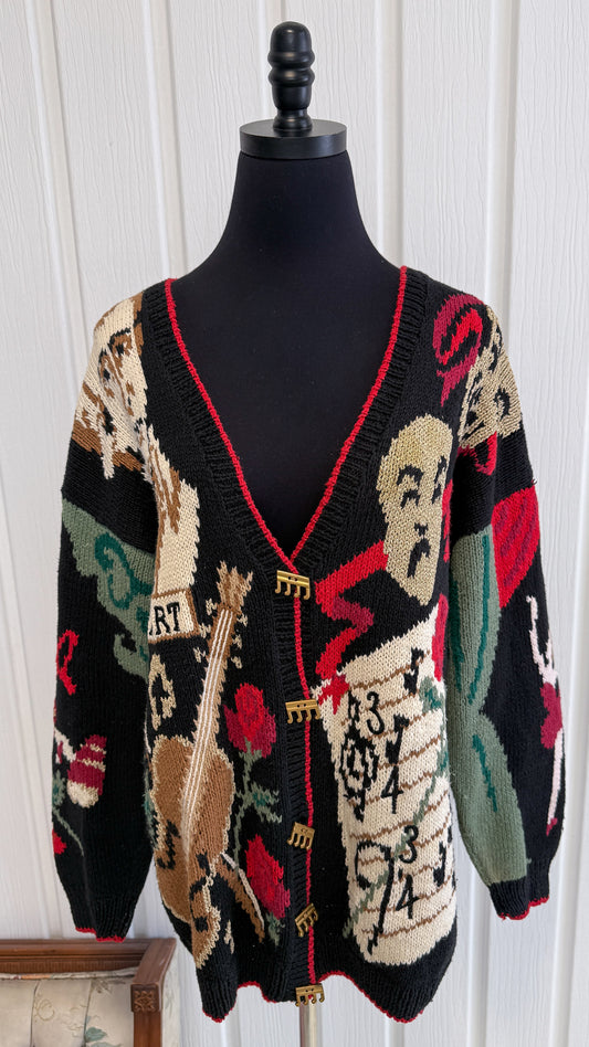 Cardigan tricot noir musique- large