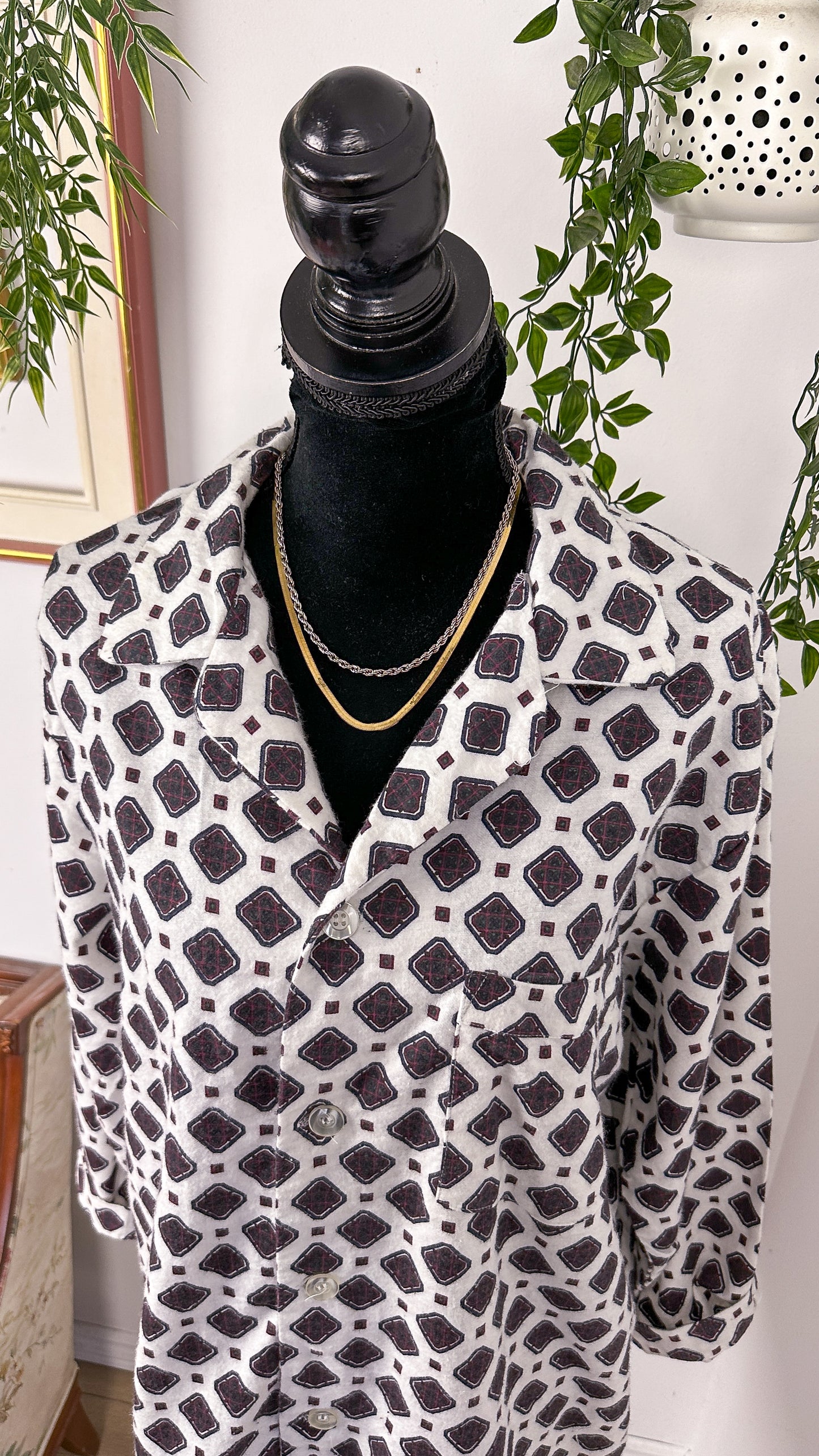 Diamond patterned flannel blouse - large