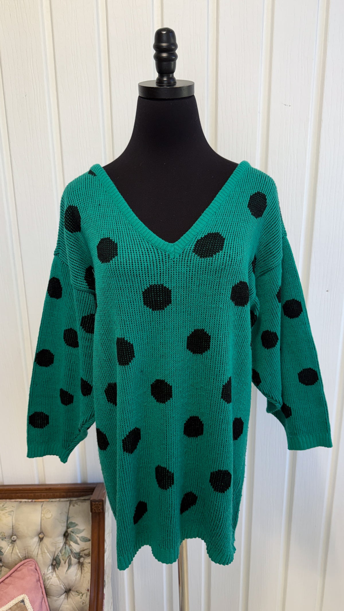 Chandail tricot turquoise à pois- medium