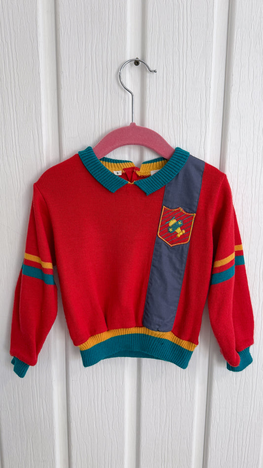 Children's - Red airplane knitted sweater - 3