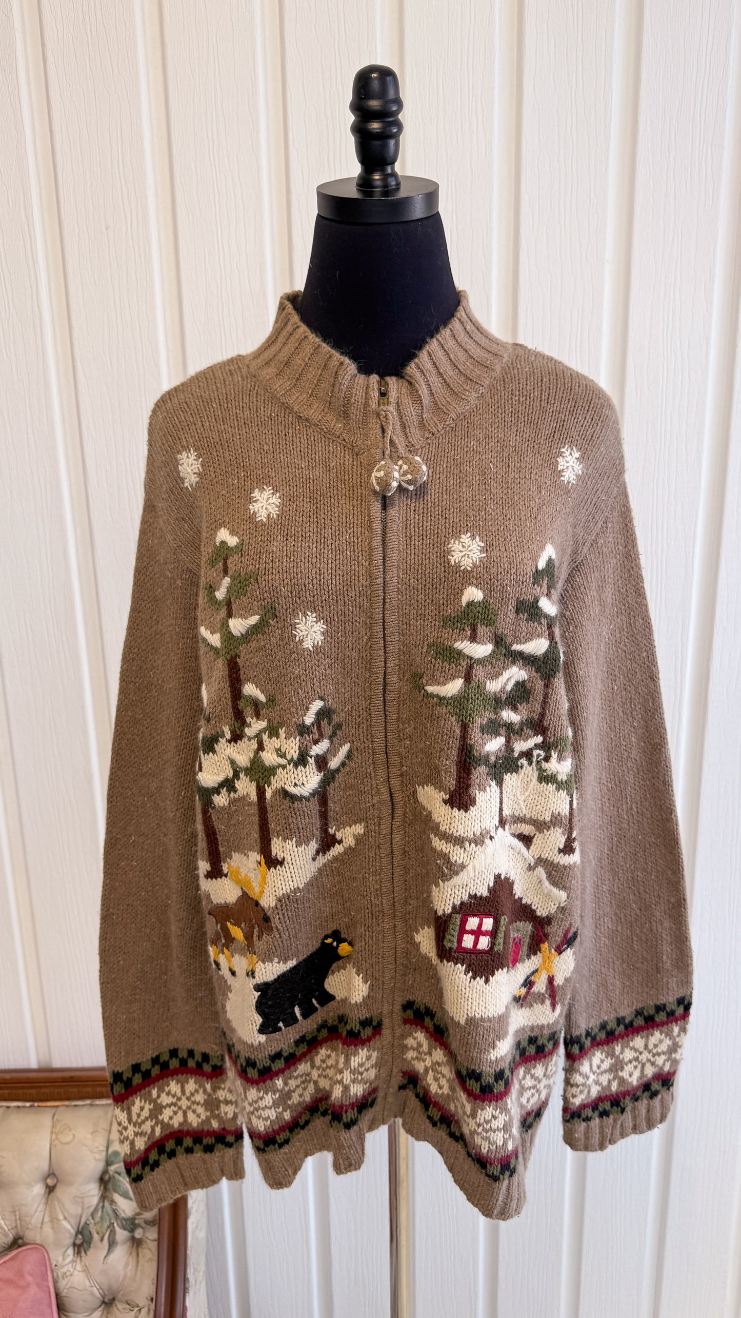 Cardigan beige motifs fôret- large