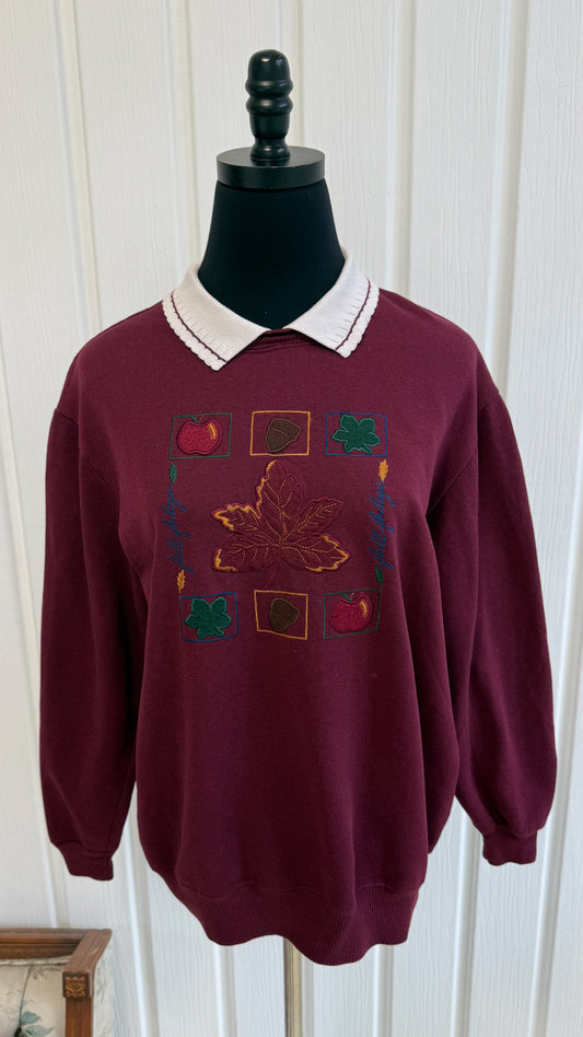 Chandail crewneck bourgogne feuilles- small