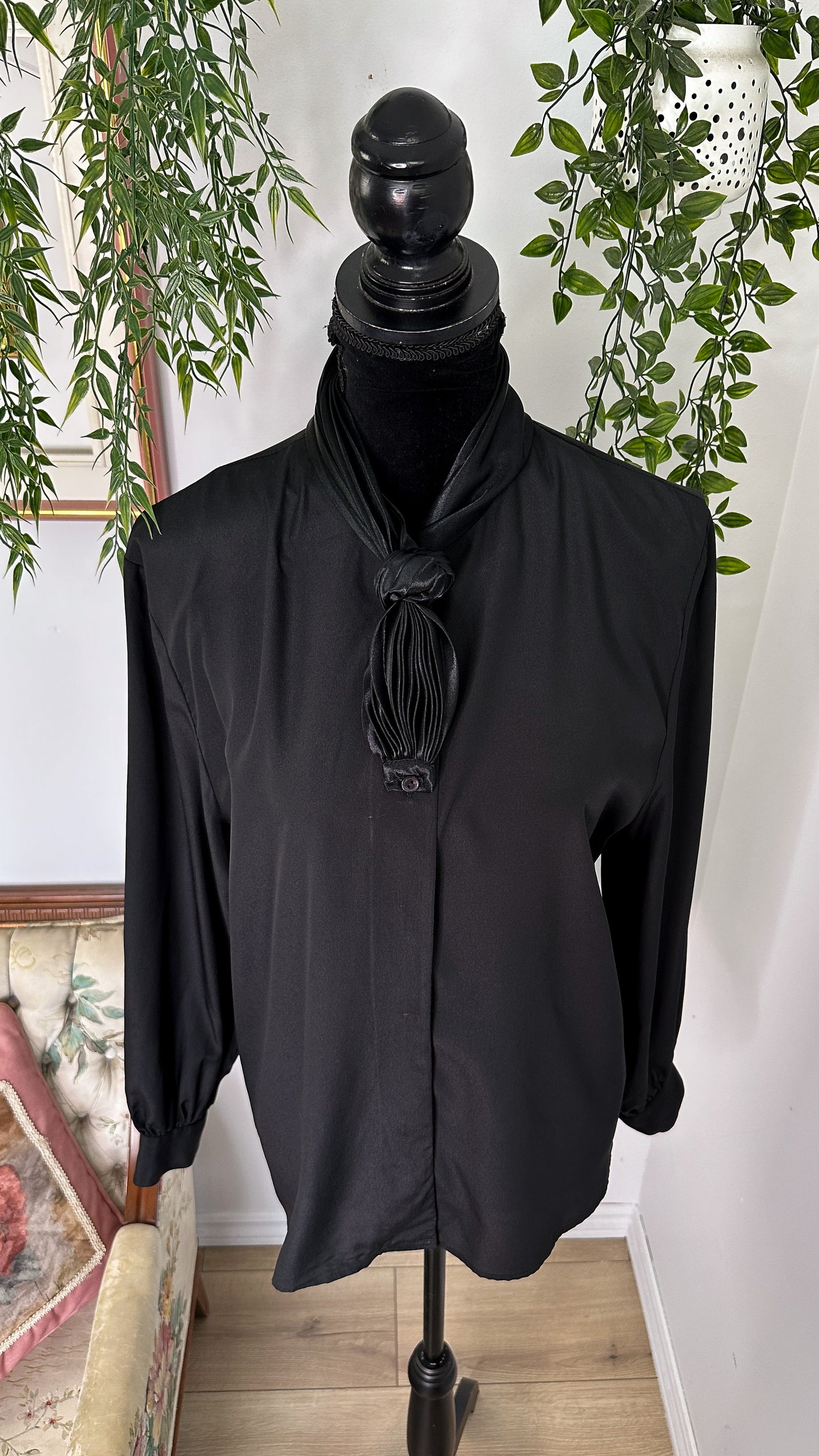 Black blouse with bow at the collar - large