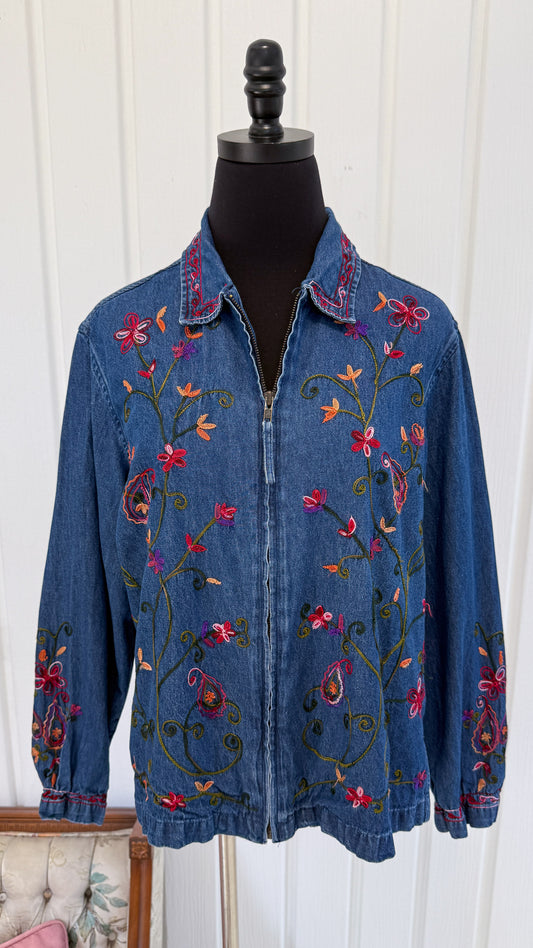 Veste en jeans broderies fleuries- medium