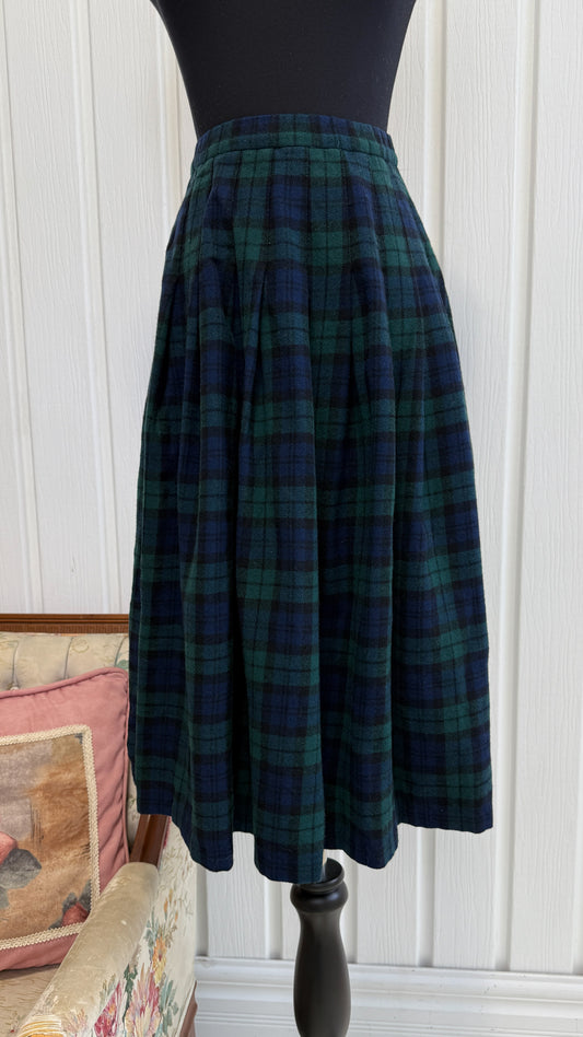 Green and blue plaid wool skirt - small