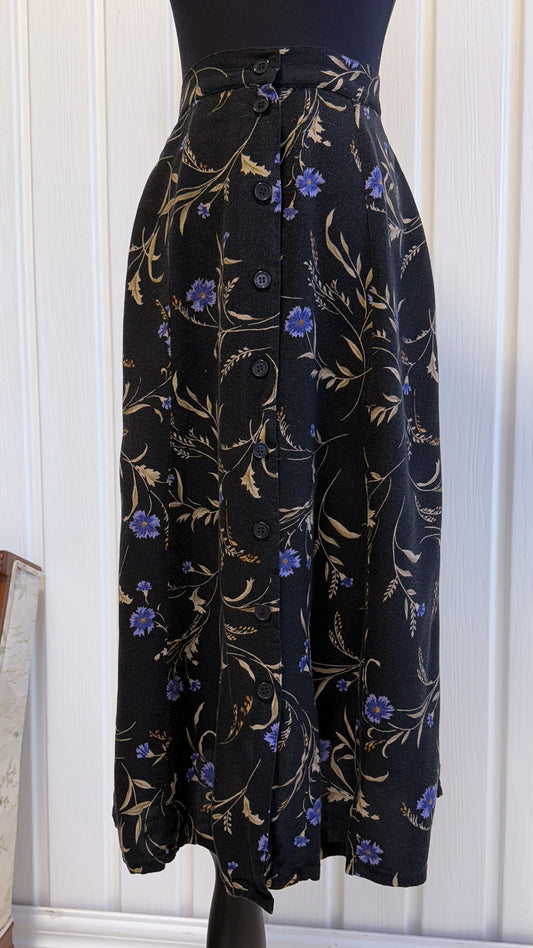 Black skirt with blue and beige flowers - medium