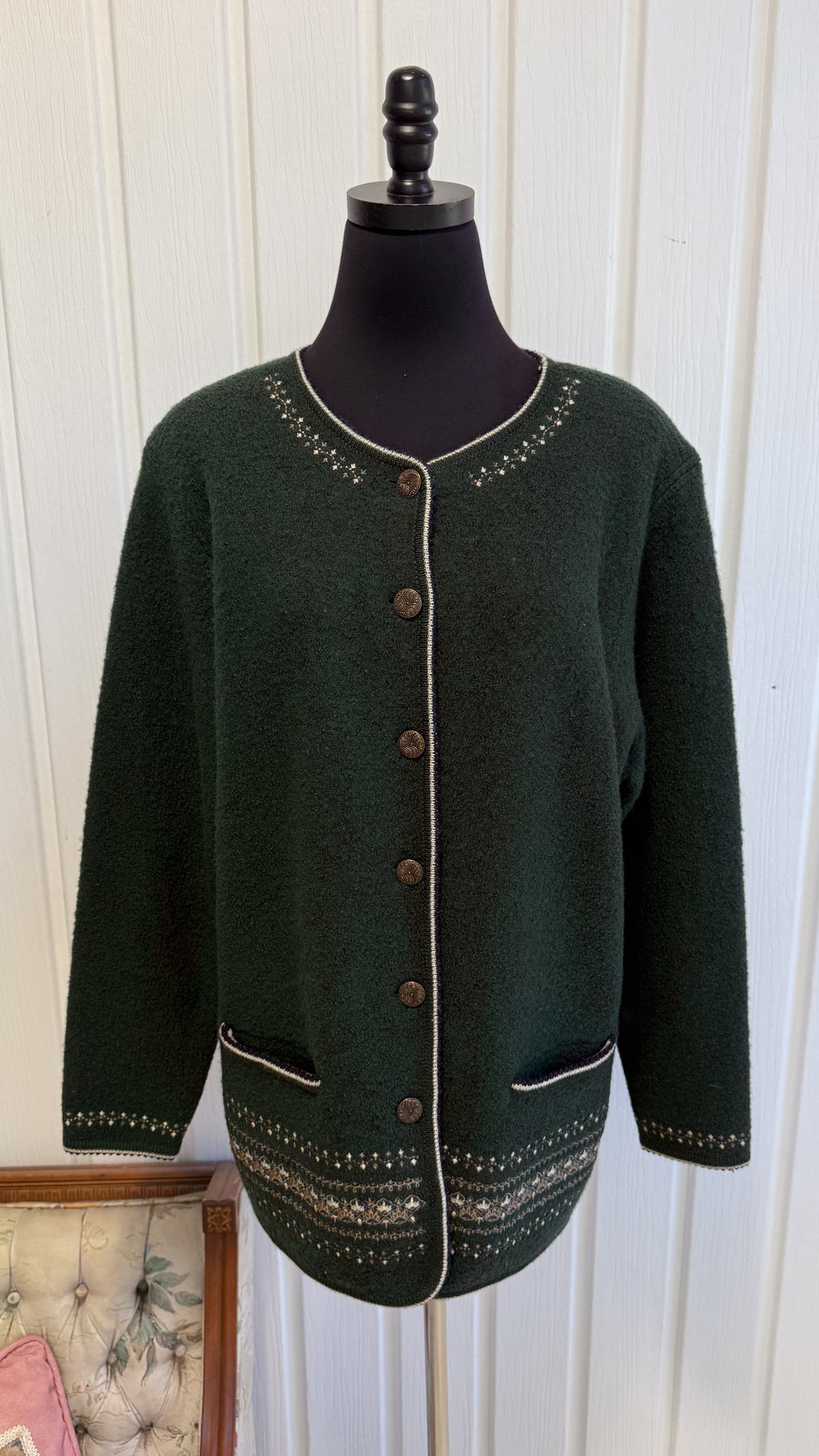Cardigan en lainage vert fôret- medium