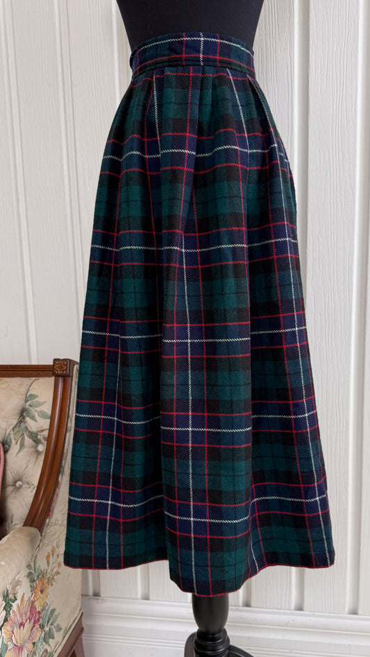 Green plaid wool skirt - small