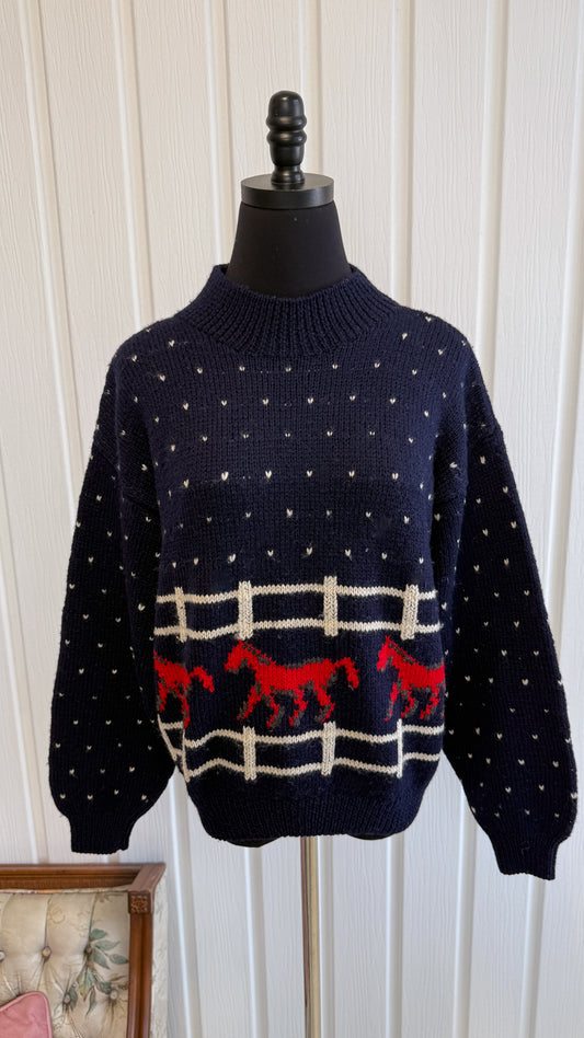 Chandail tricot marine chevaux- medium