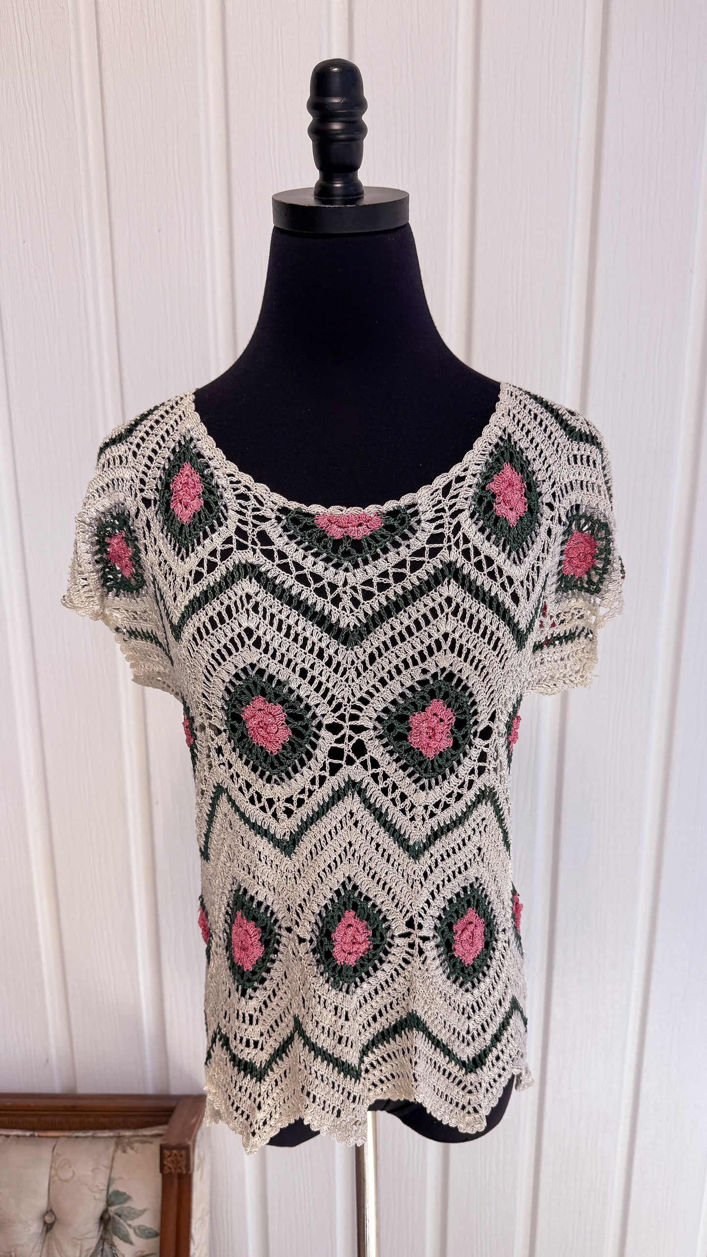T-shirt en crochet beige fleuris- small