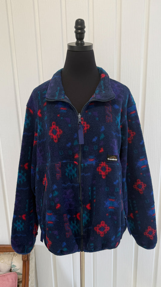 Veste en polar marine à motifs - large