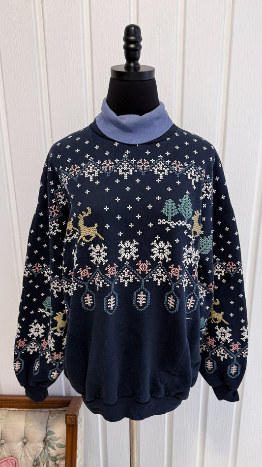 Chandail crewneck marine flocons- x-large